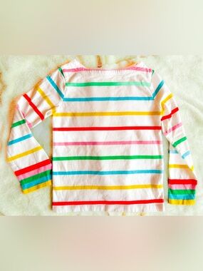 Mini Boden Rainbow Cuff Breton Stripe Long Sleeve Shirt sz 8 Everyday Ivory Girl